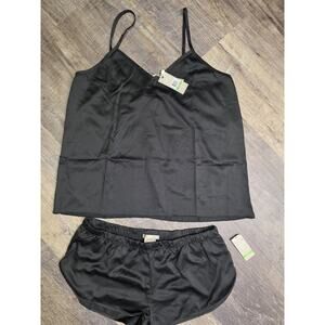 Ink + Ivy Womens Black Satin Pajama Set 2 PC Cami Top Shorts Sleepwear Large NWT